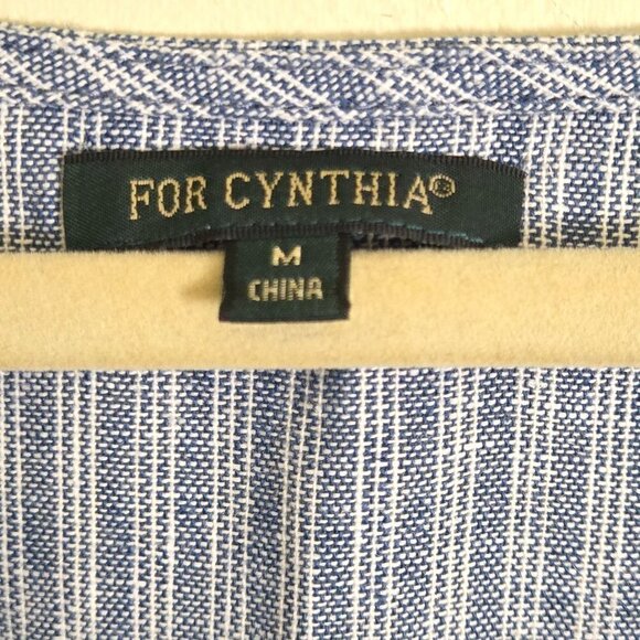 For Cynthia Blue Pin Striped Linen Blend Sheath Maxi Dress Size M - Picture 5 of 6